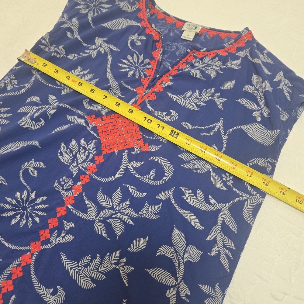 Irving & Fine x Lucky Brand Popover Print Top Embroidered Boho Red Blue Small - Picture 9 of 13